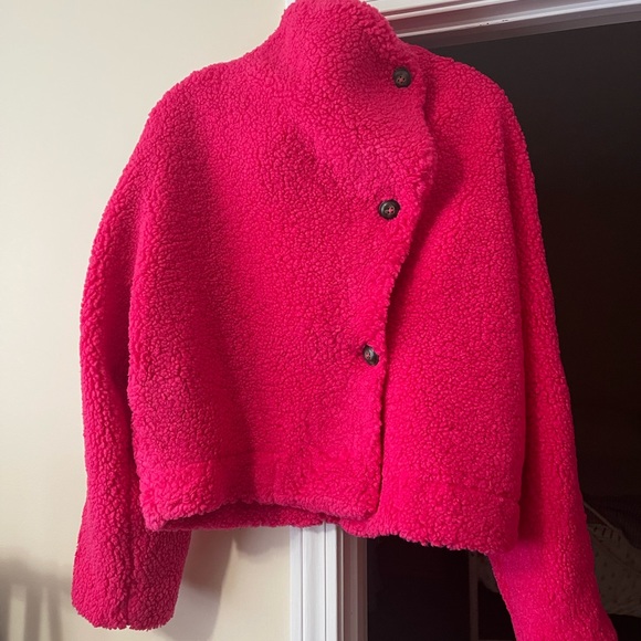 COPY - Free People Izzy Wrap Teddy Jacket fuchsia - Picture 6 of 11
